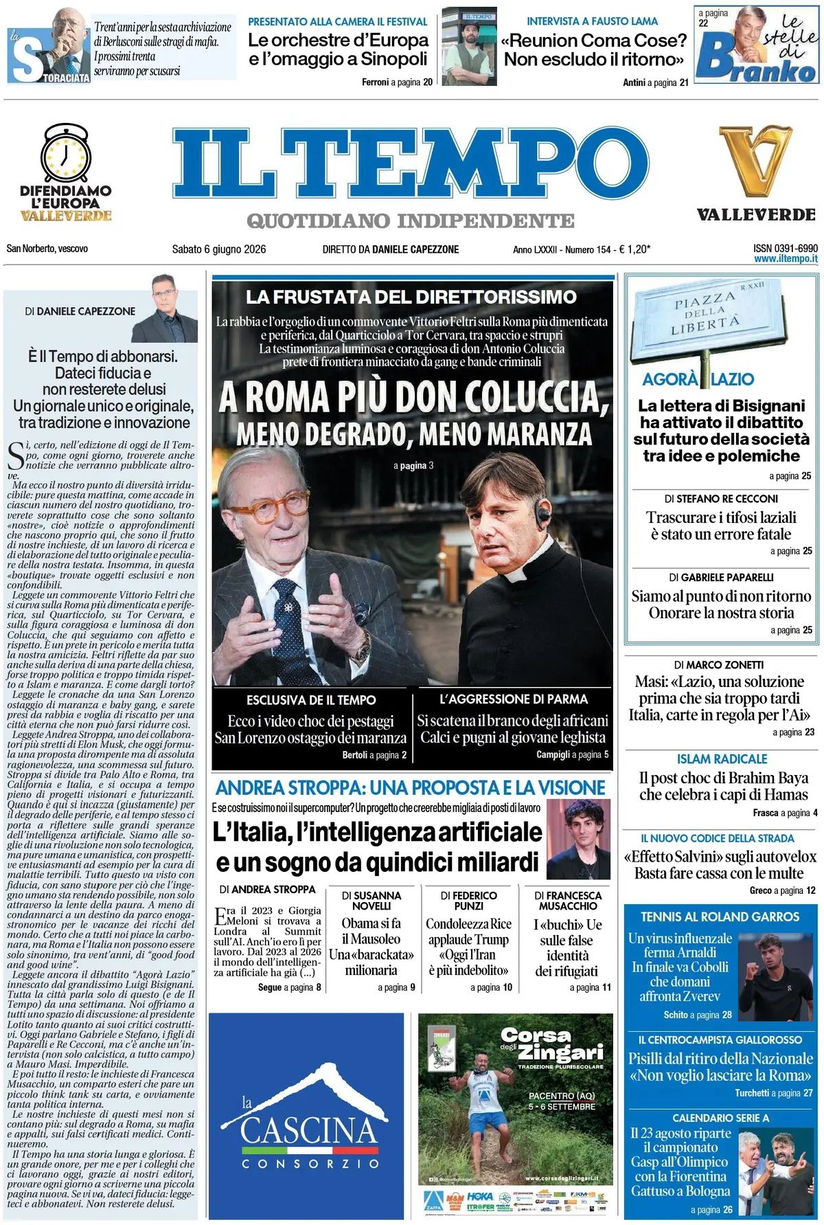 Il Tempo, prima pagina