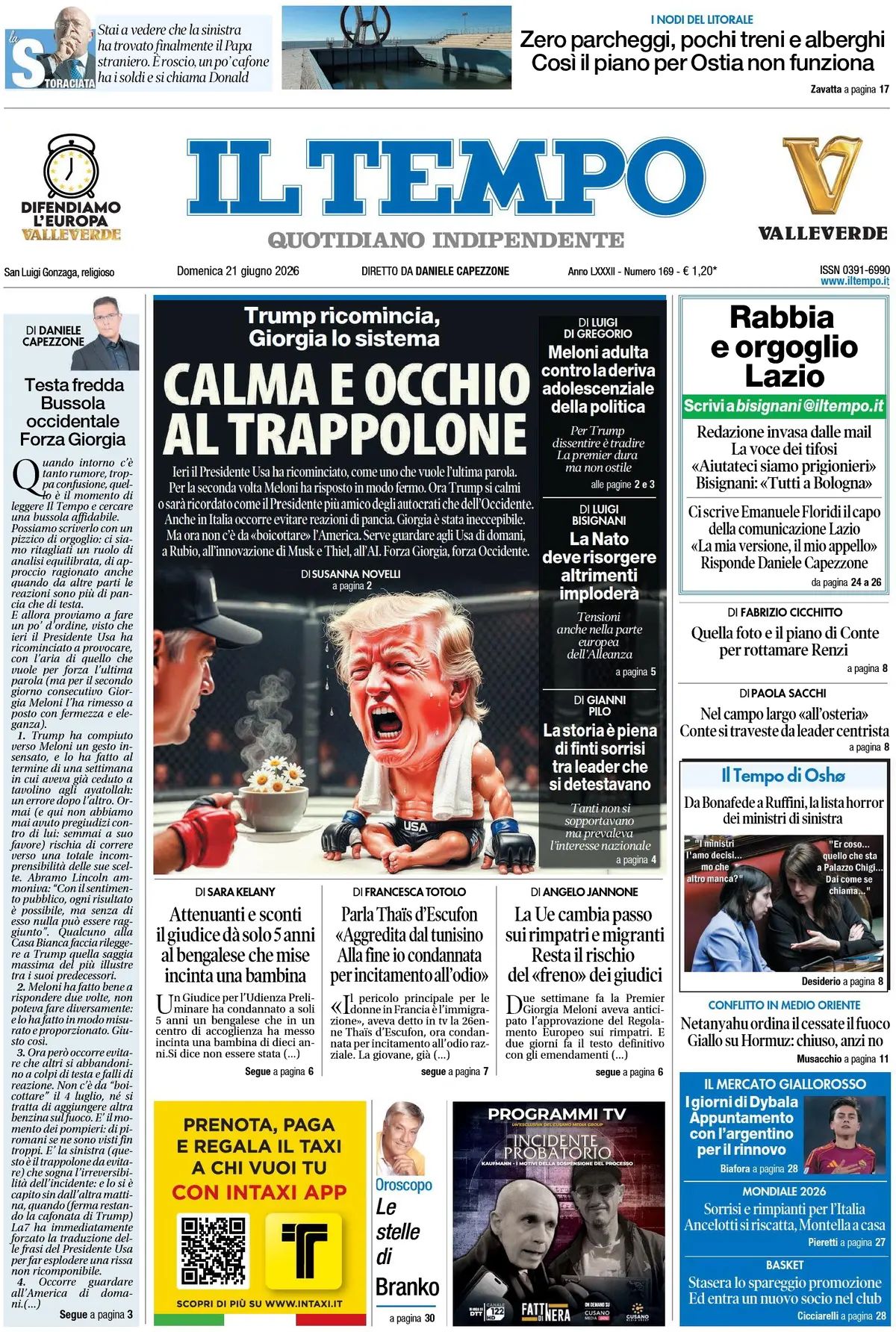 Il Tempo, prima pagina