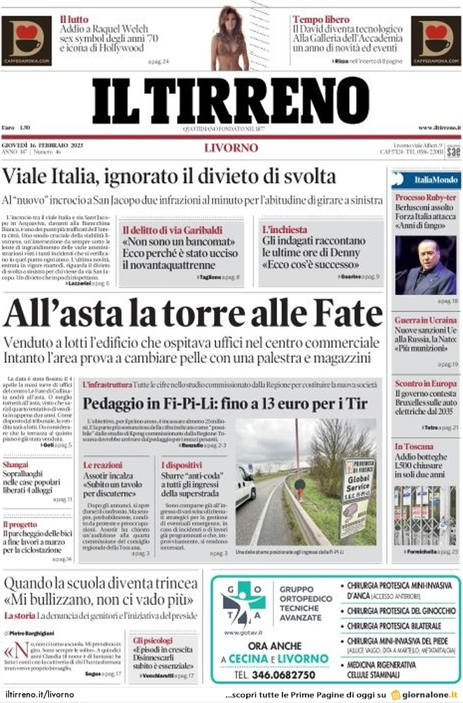 Il Tirreno, prima pagina