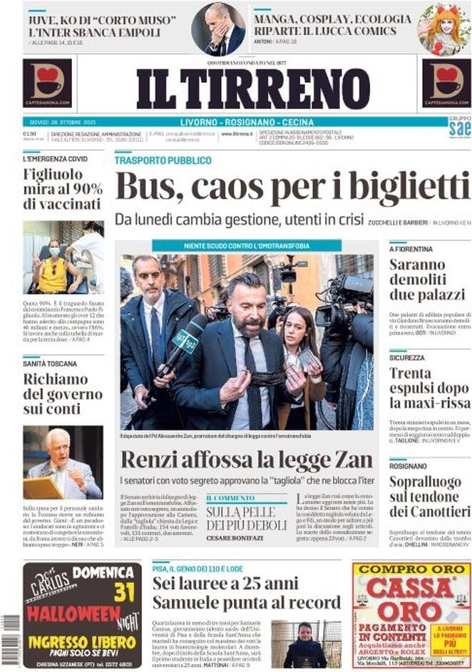 Il Tirreno, prima pagina