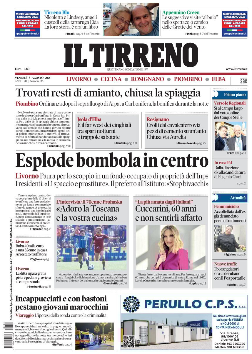 Il Tirreno, prima pagina