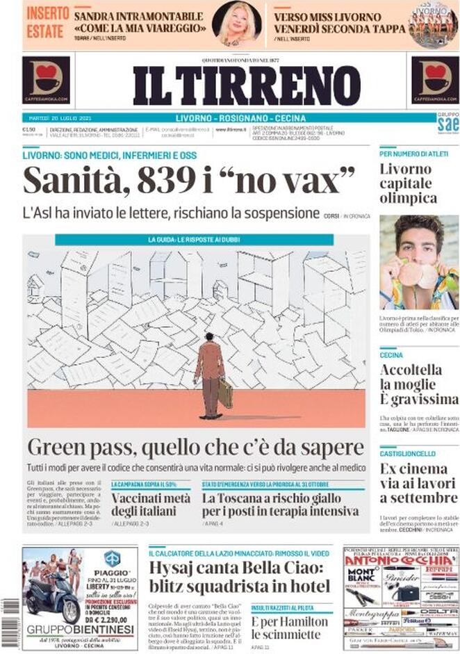 Il Tirreno, prima pagina