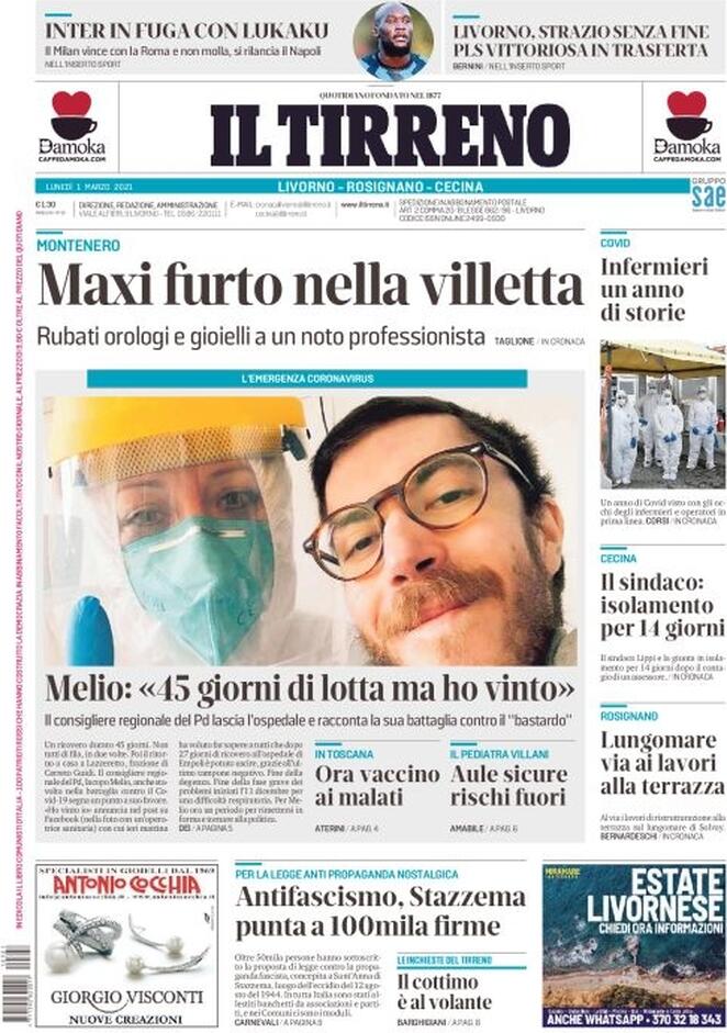 Il Tirreno, prima pagina