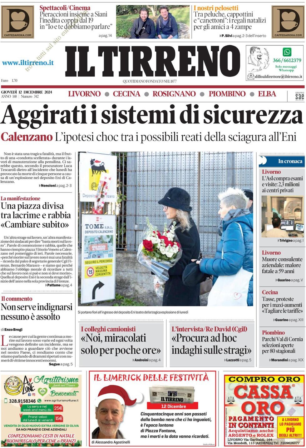 Il Tirreno, prima pagina