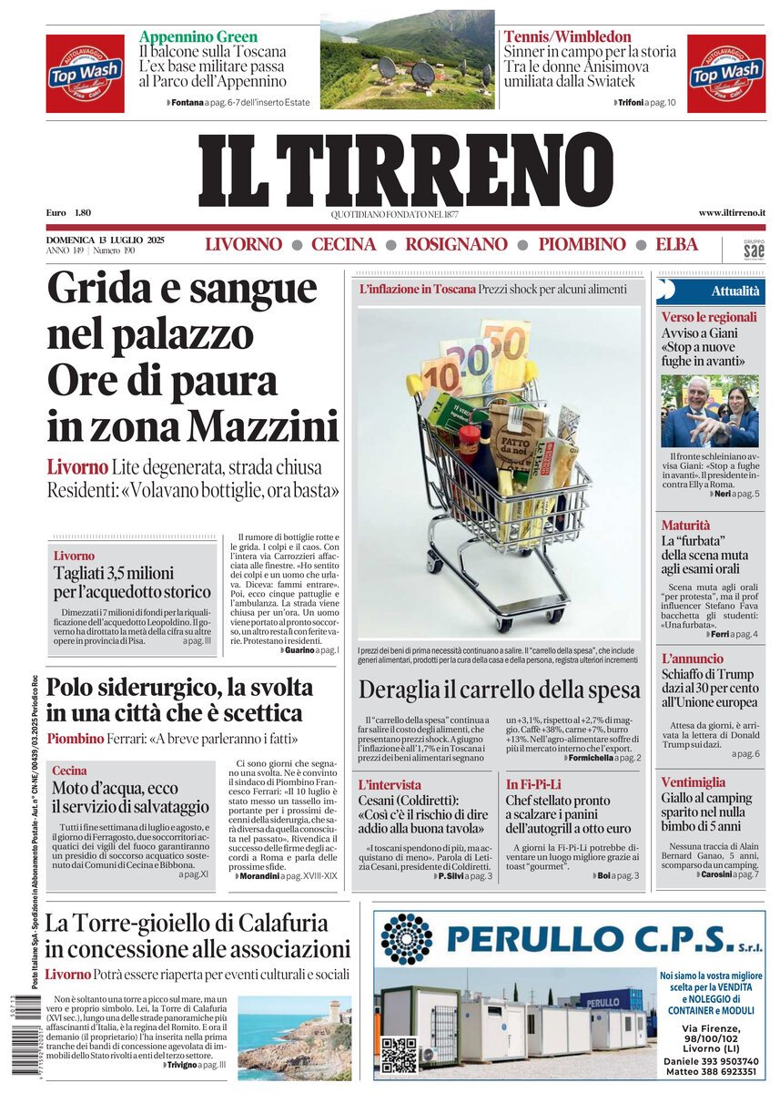 Il Tirreno, prima pagina