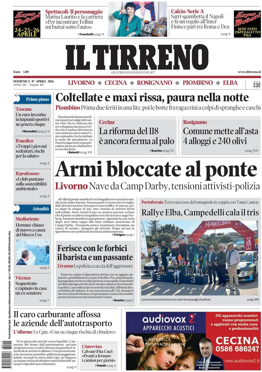 Il Tirreno, prima pagina