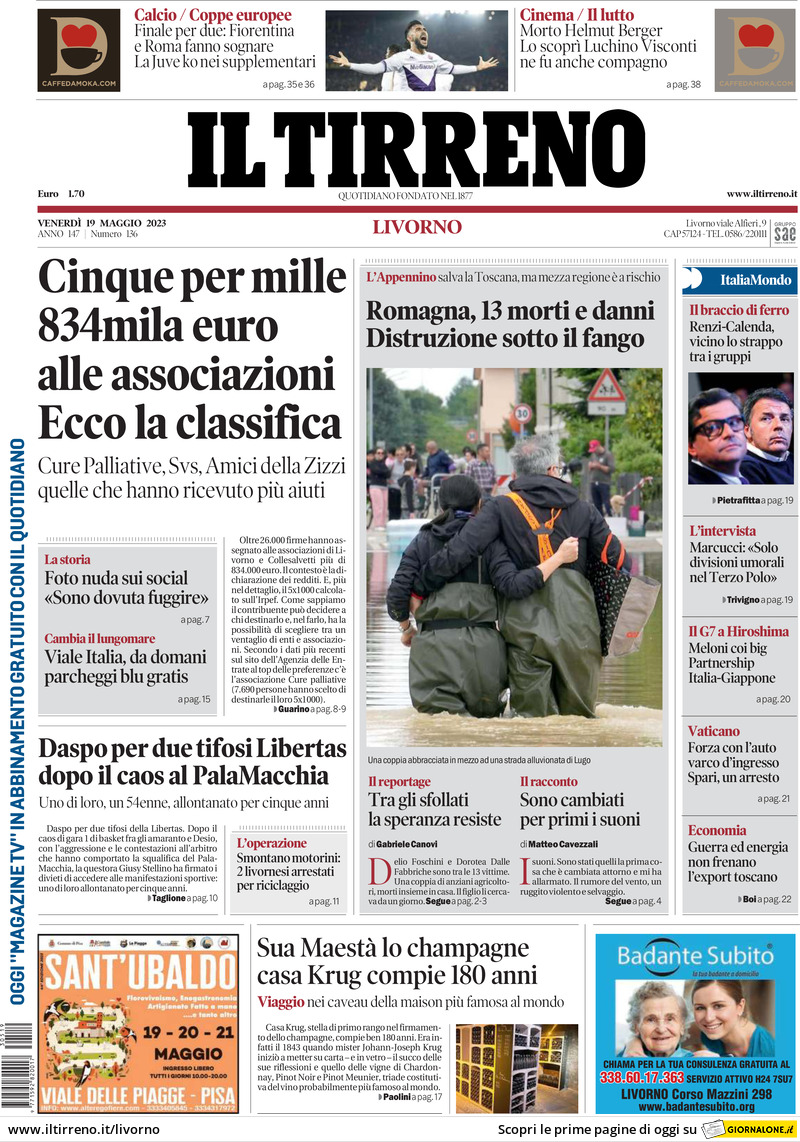 Il Tirreno, prima pagina