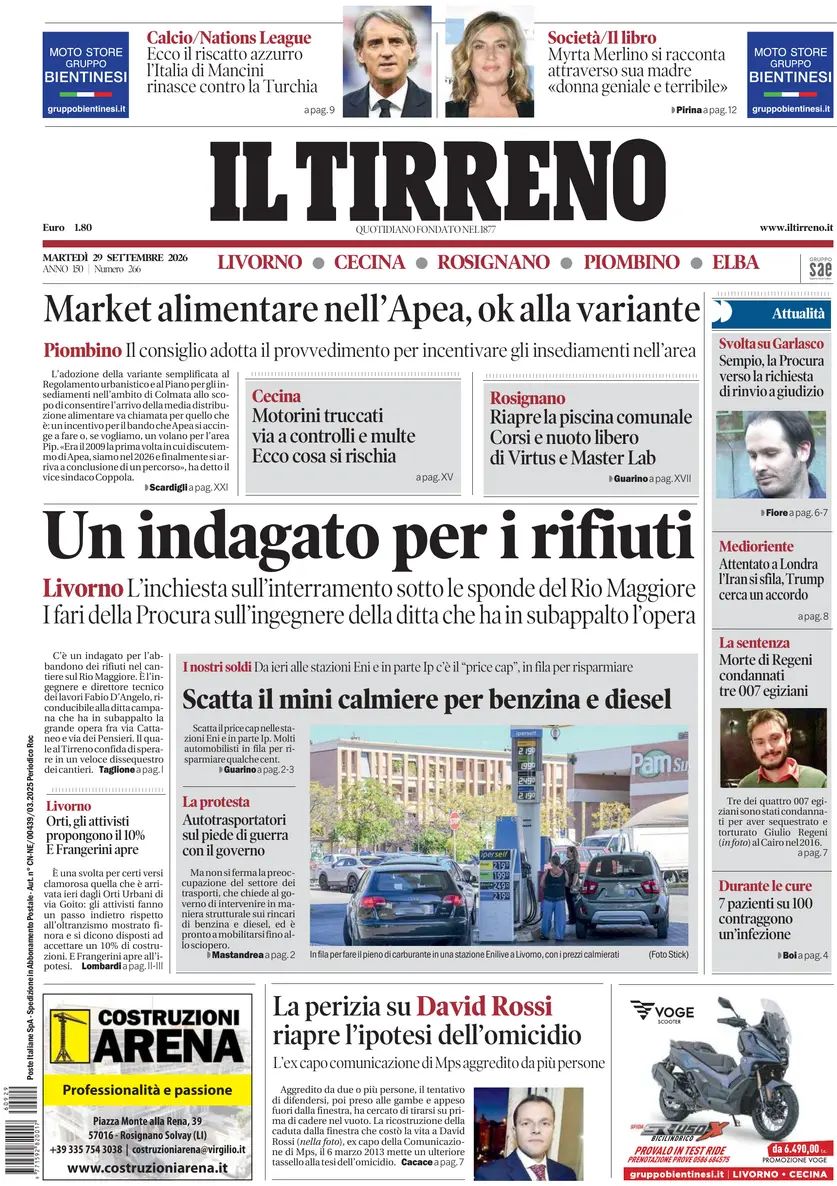 Il Tirreno, prima pagina