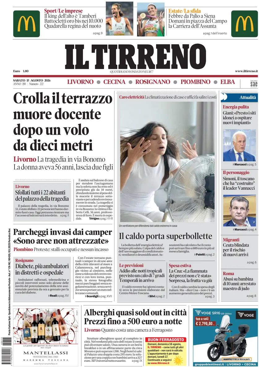 Il Tirreno, prima pagina