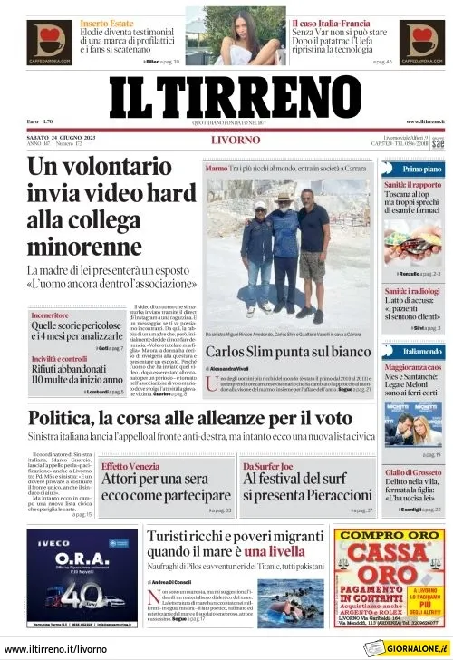Prima pagina «Il Tirreno» Giornali.it
