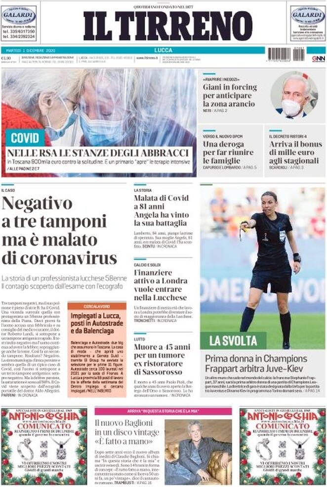Il Tirreno, prima pagina