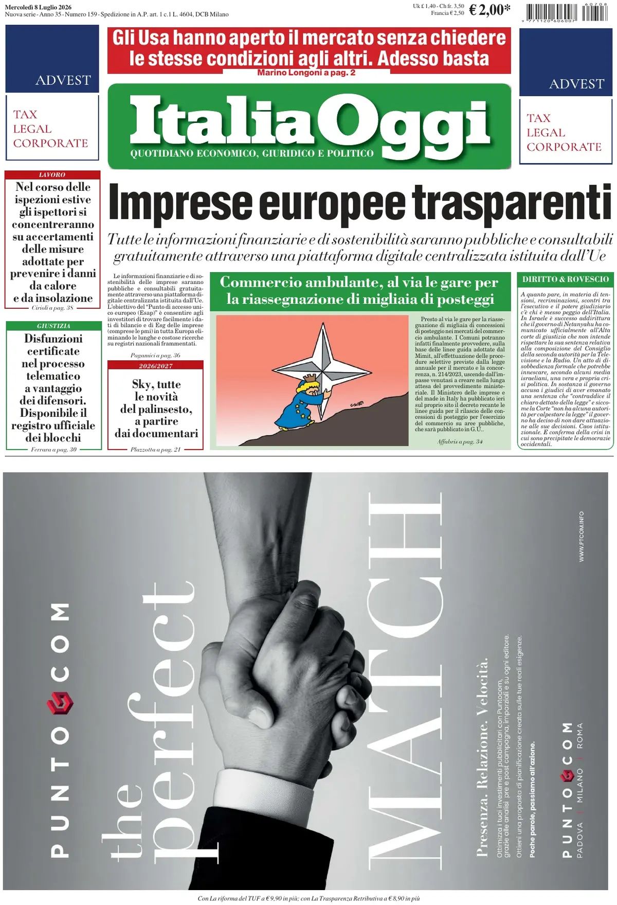 Italia Oggi, prima pagina