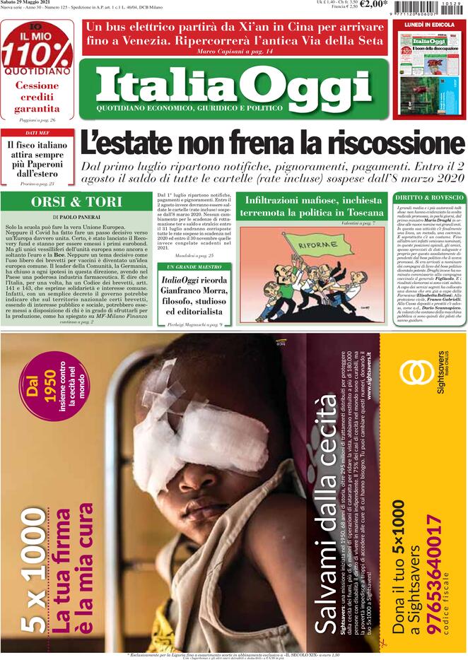 Italia Oggi, prima pagina