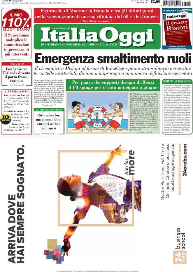 Italia Oggi, prima pagina