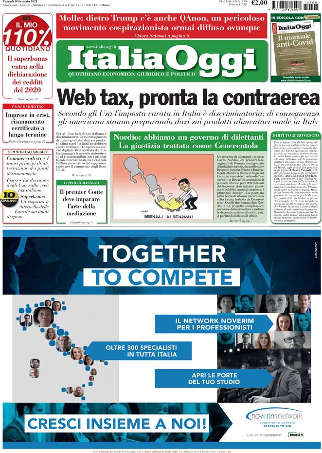 Italia Oggi, prima pagina