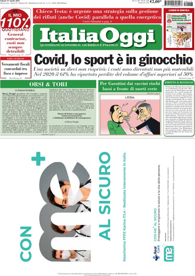 Italia Oggi, prima pagina