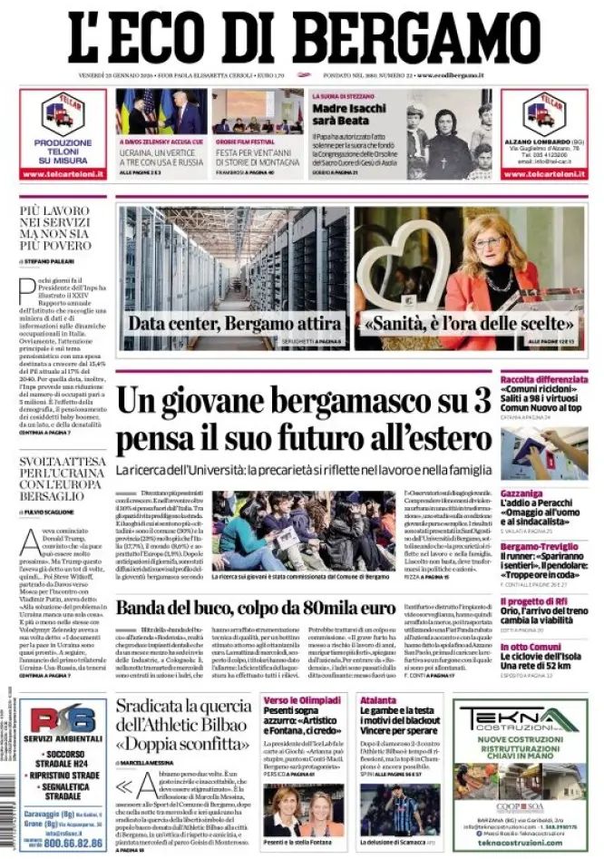 L'Eco Di Bergamo, prima pagina