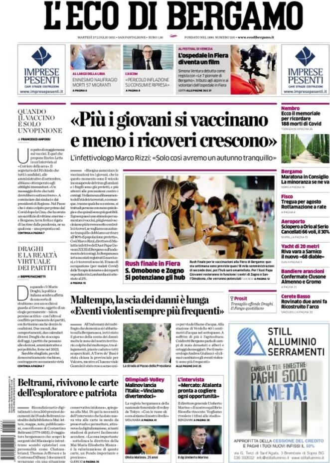 L'Eco Di Bergamo, prima pagina