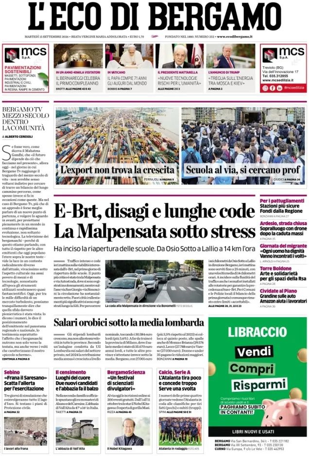 L'Eco Di Bergamo, prima pagina
