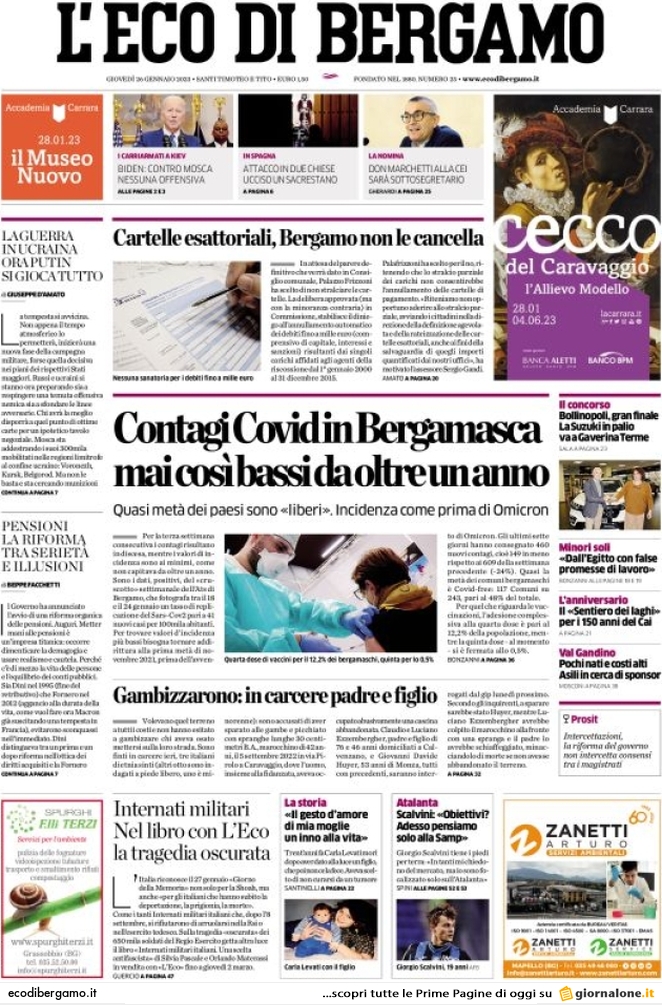 L'Eco Di Bergamo, prima pagina