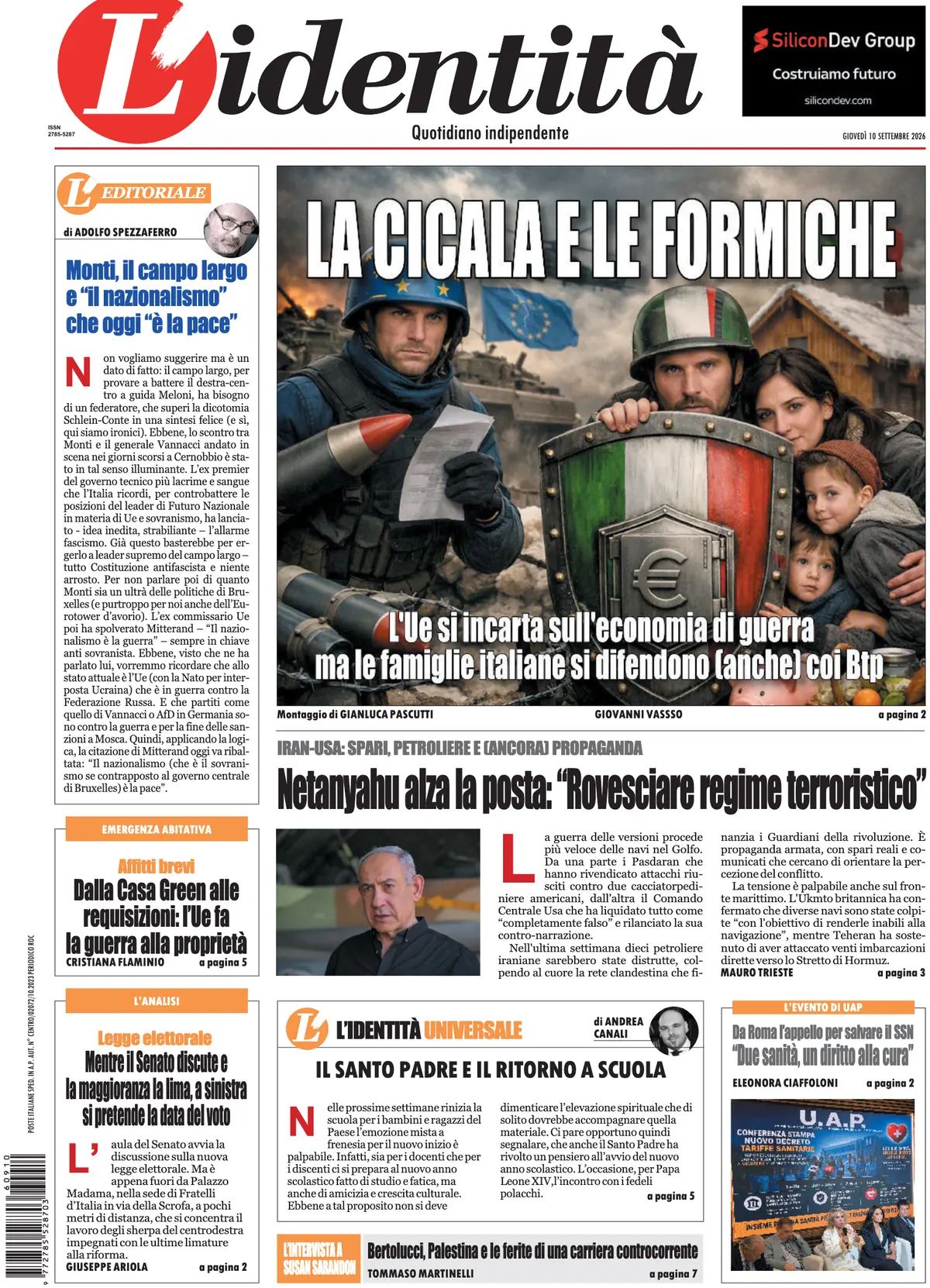 L'Identità, prima pagina