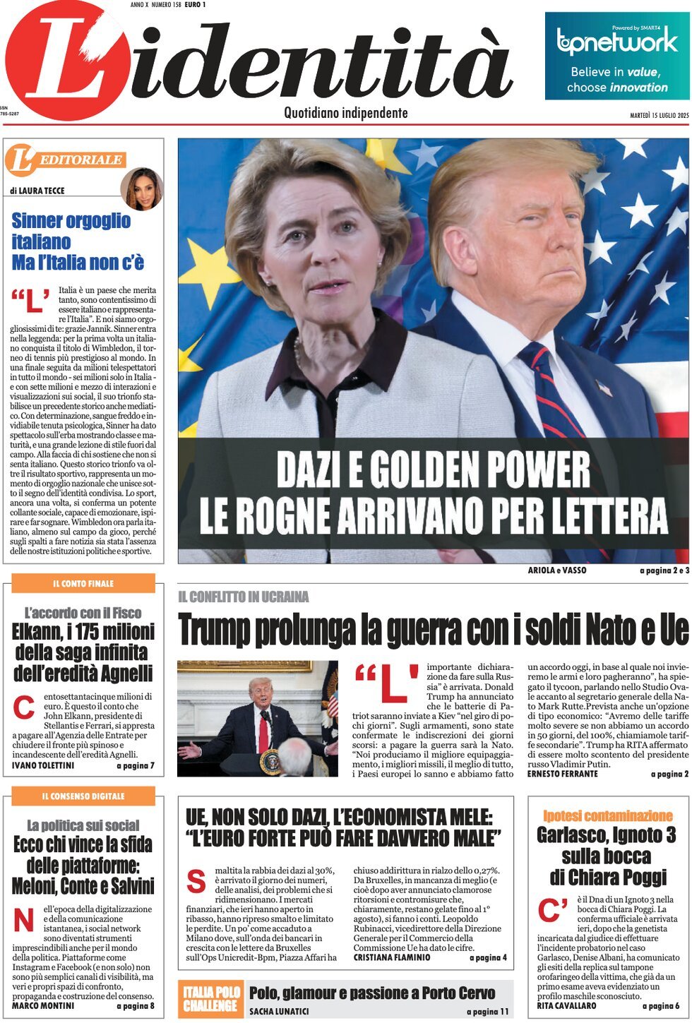 L'Identità, prima pagina