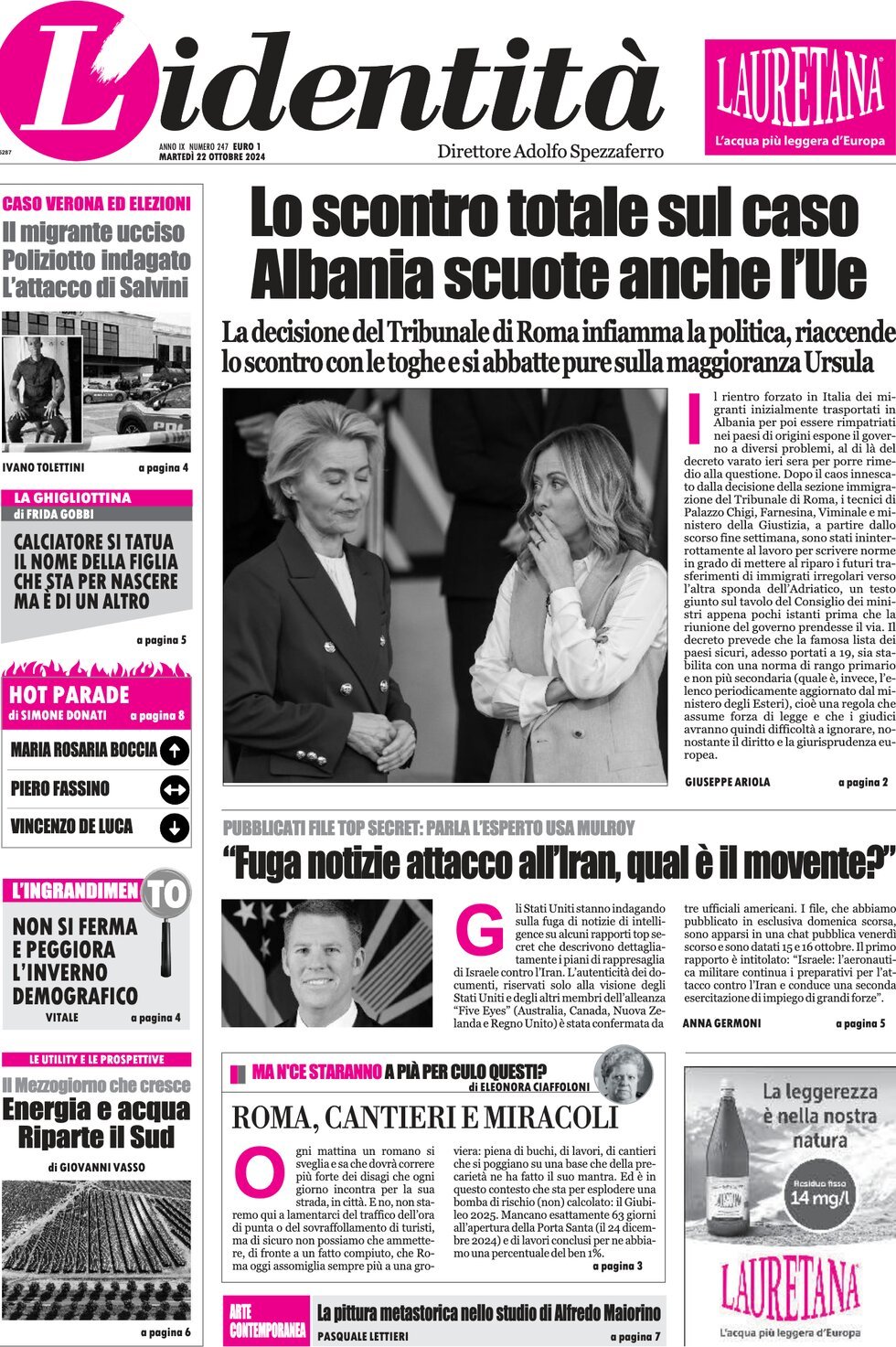 L'Identità, prima pagina