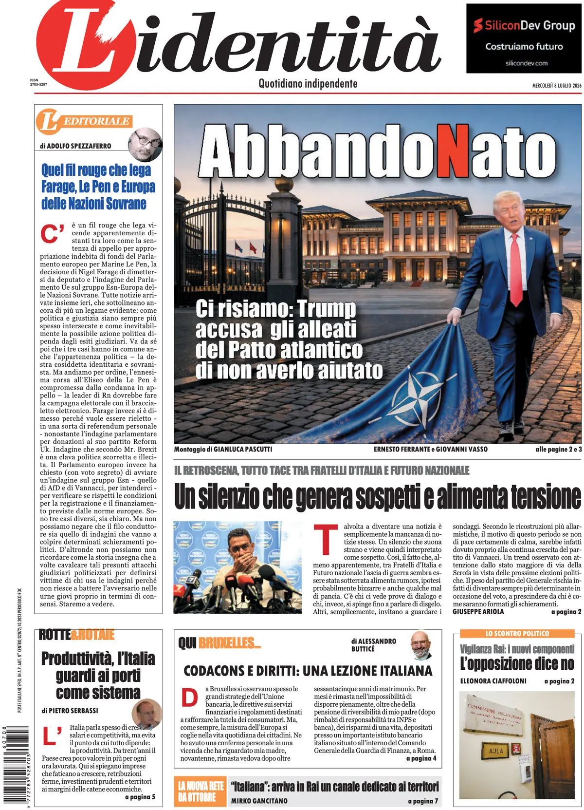 L'Identità, prima pagina