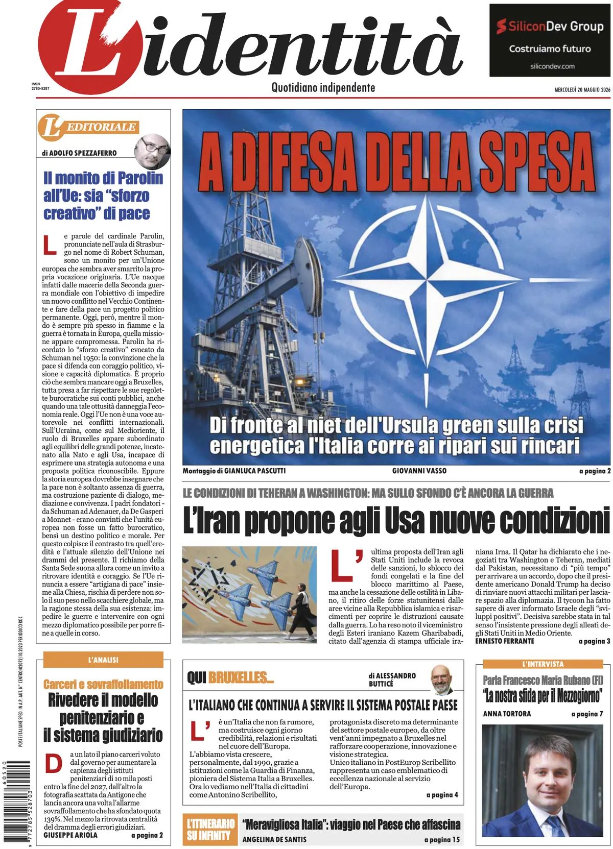 L'Identità, prima pagina