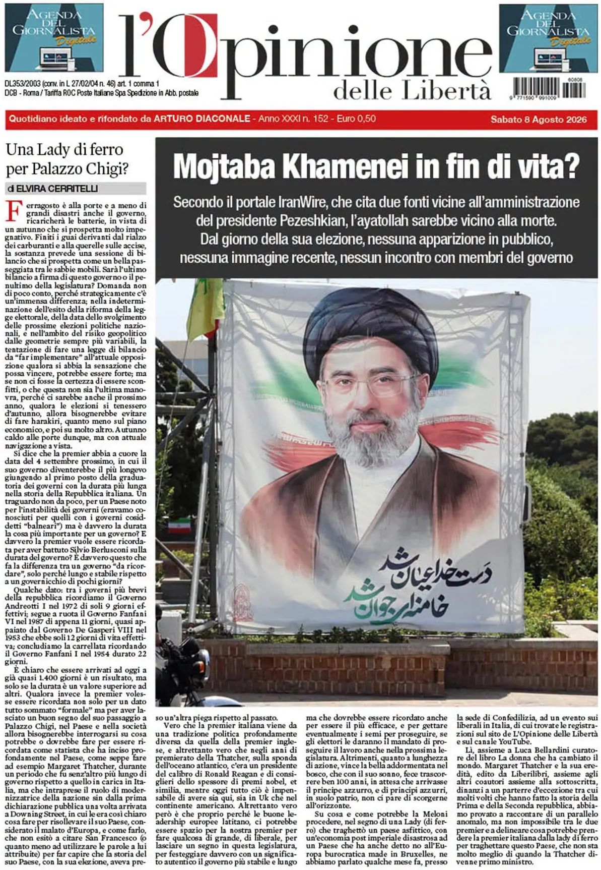 L'Opinione Delle Libertà, prima pagina