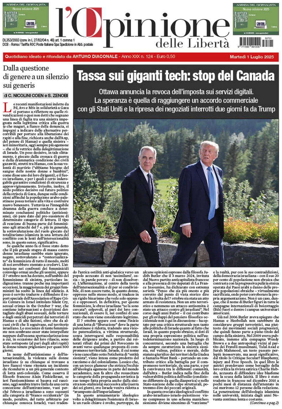 L'Opinione Delle Libertà, prima pagina