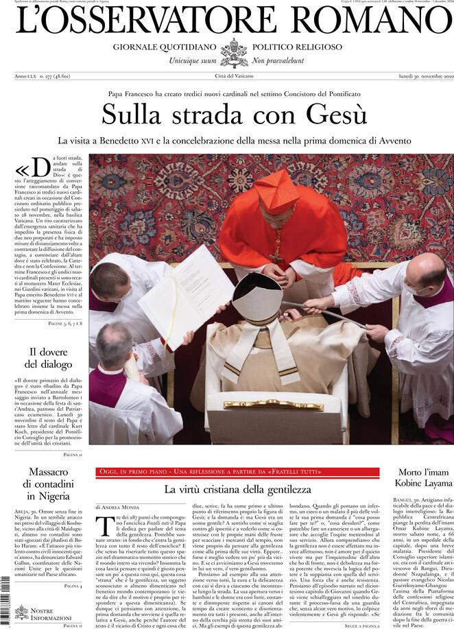 L'osservatore Romano, prima pagina