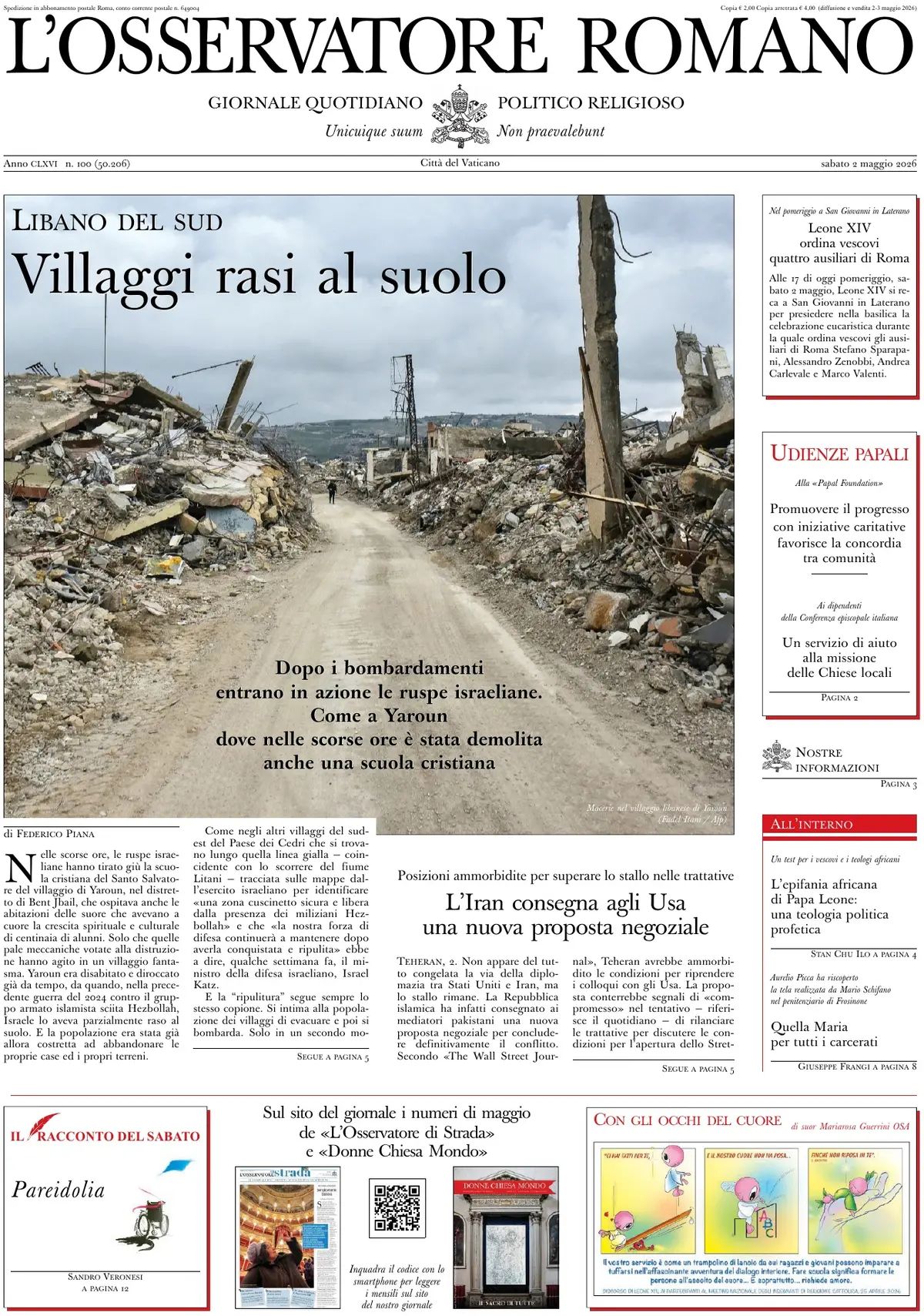 L'Osservatore Romano, prima pagina