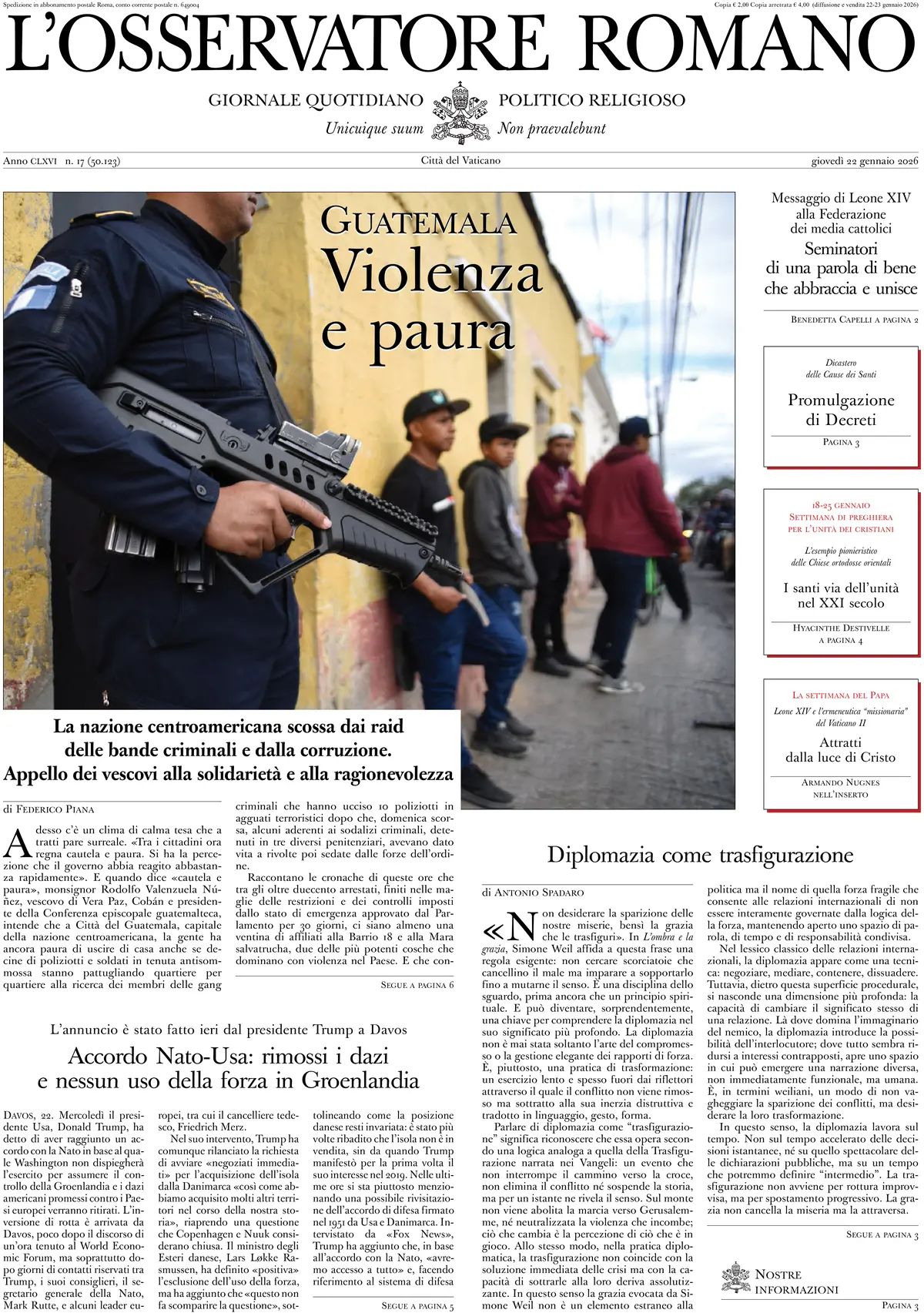 L'Osservatore Romano, prima pagina