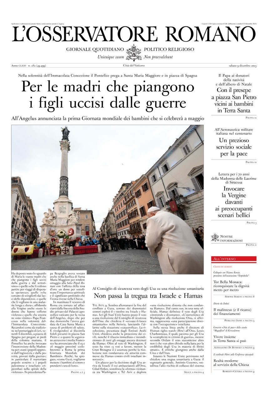 L'Osservatore Romano, prima pagina