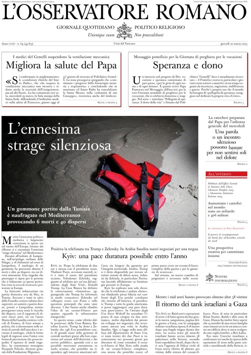L'Osservatore Romano, prima pagina
