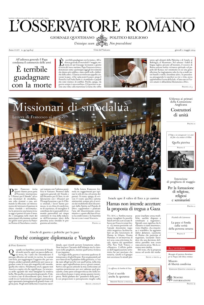 L'Osservatore Romano, prima pagina