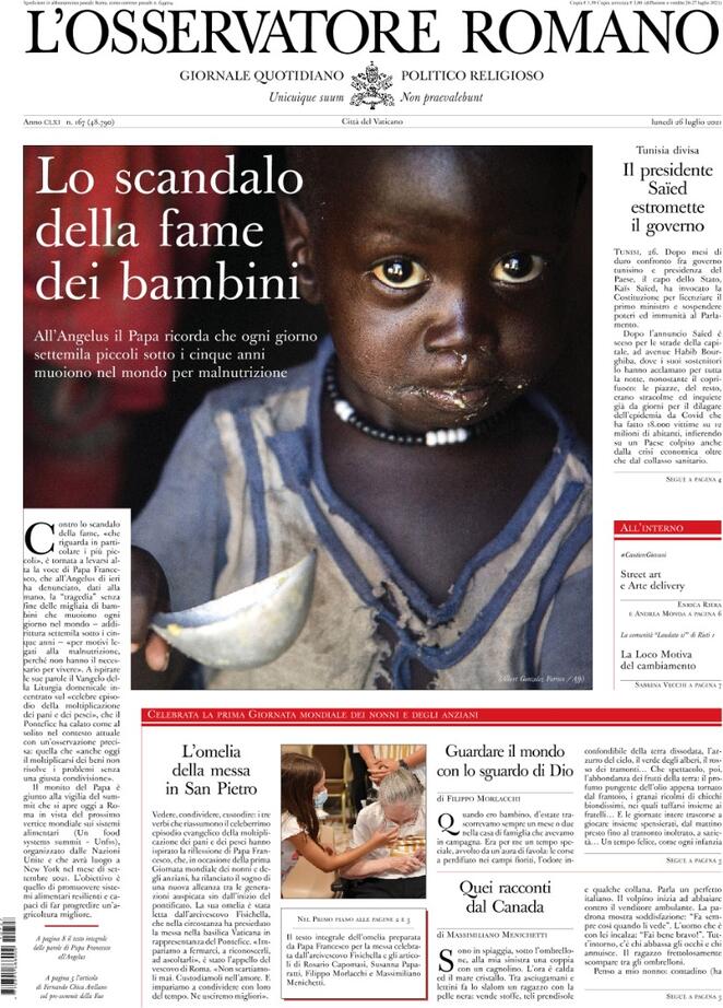 L'osservatore Romano, prima pagina