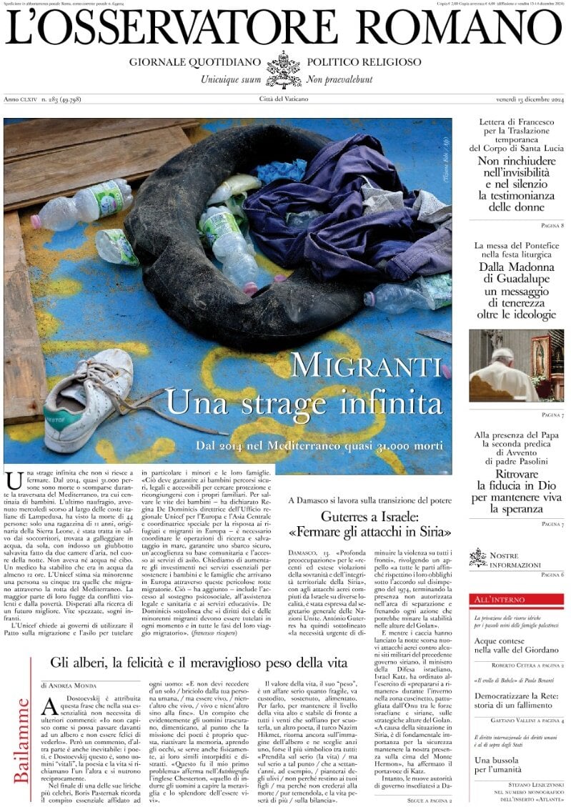 L'Osservatore Romano, prima pagina