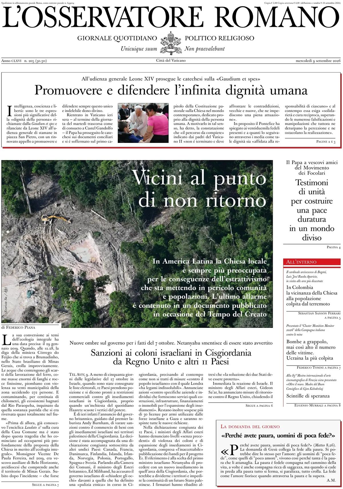 L'Osservatore Romano, prima pagina