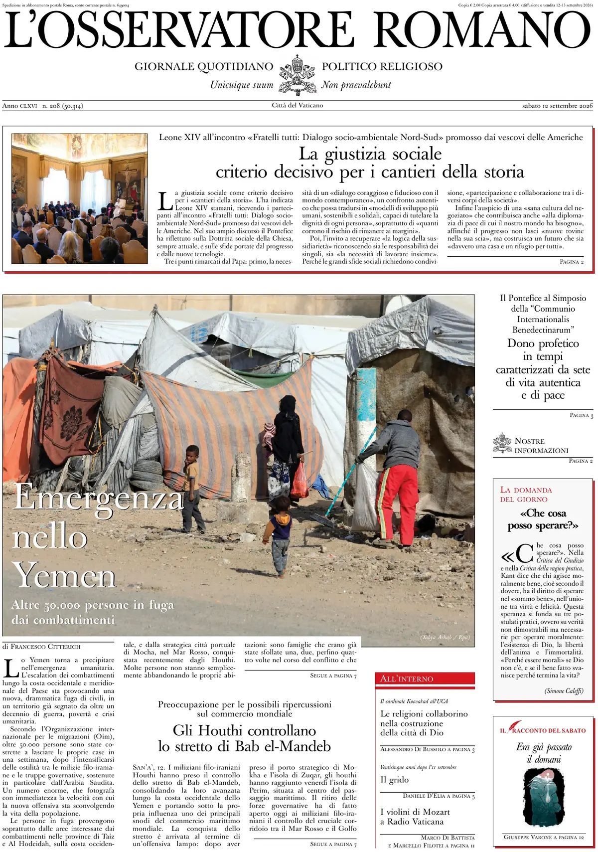 L'Osservatore Romano, prima pagina