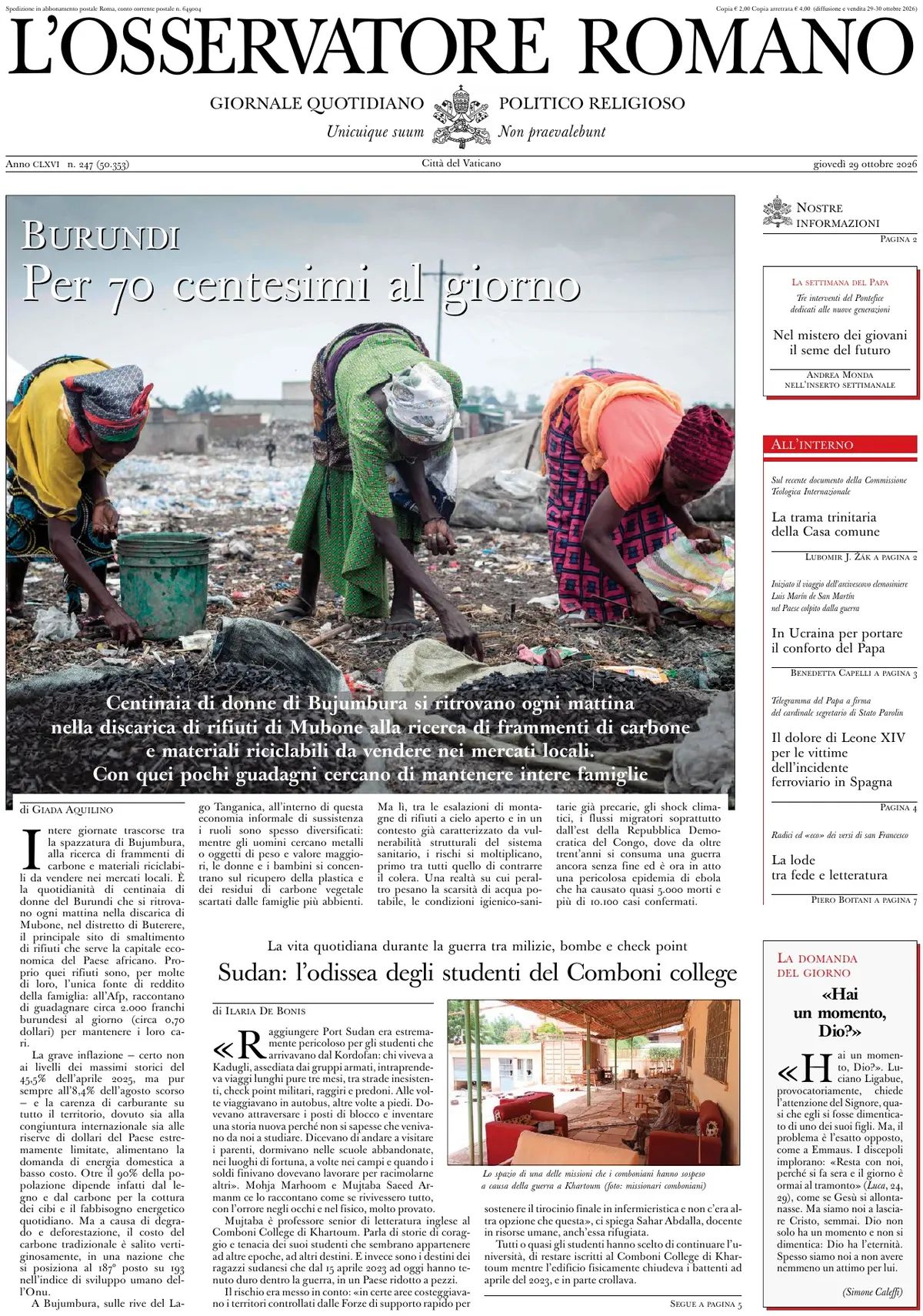 L'Osservatore Romano, prima pagina