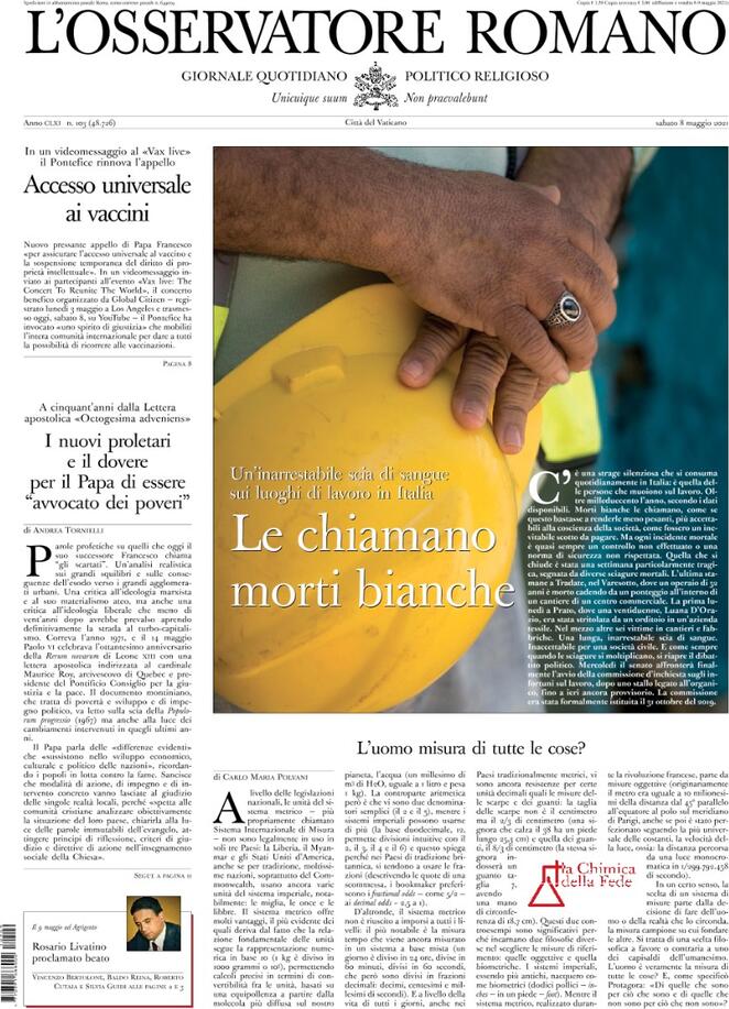 L'osservatore Romano, prima pagina