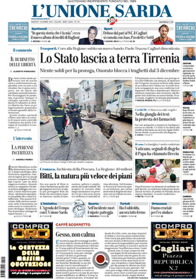 L'unione Sarda, prima pagina