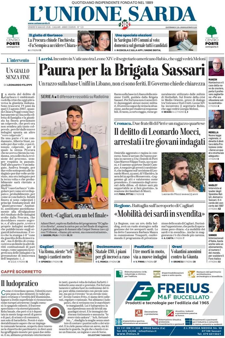 L'unione Sarda, prima pagina