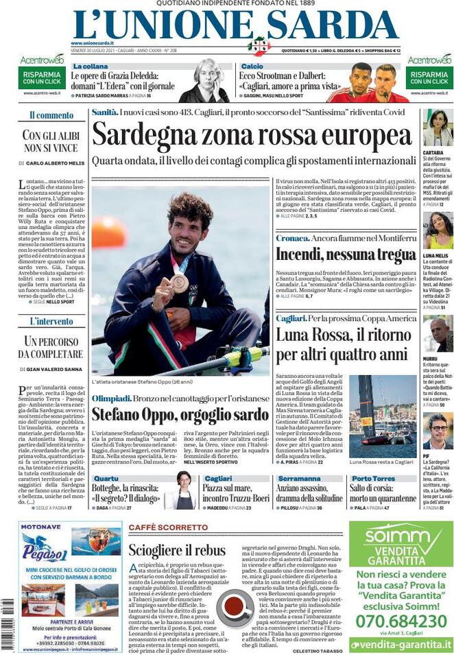 L'unione Sarda, prima pagina