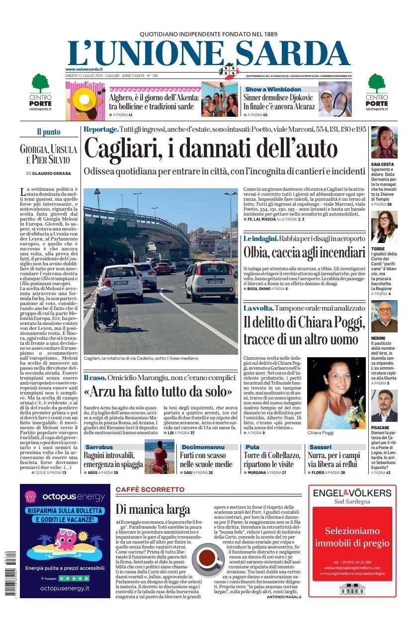 L'unione Sarda, prima pagina