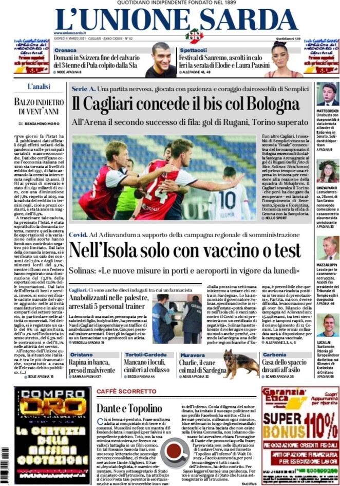 Prima pagina «L'Unione Sarda» | Giornali.it