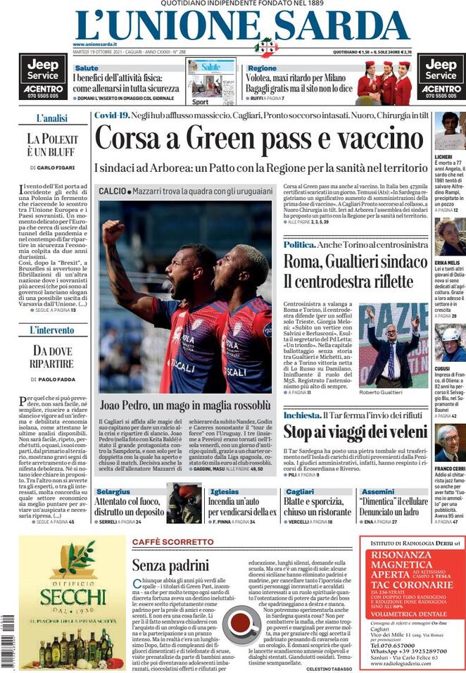 L'unione Sarda, prima pagina