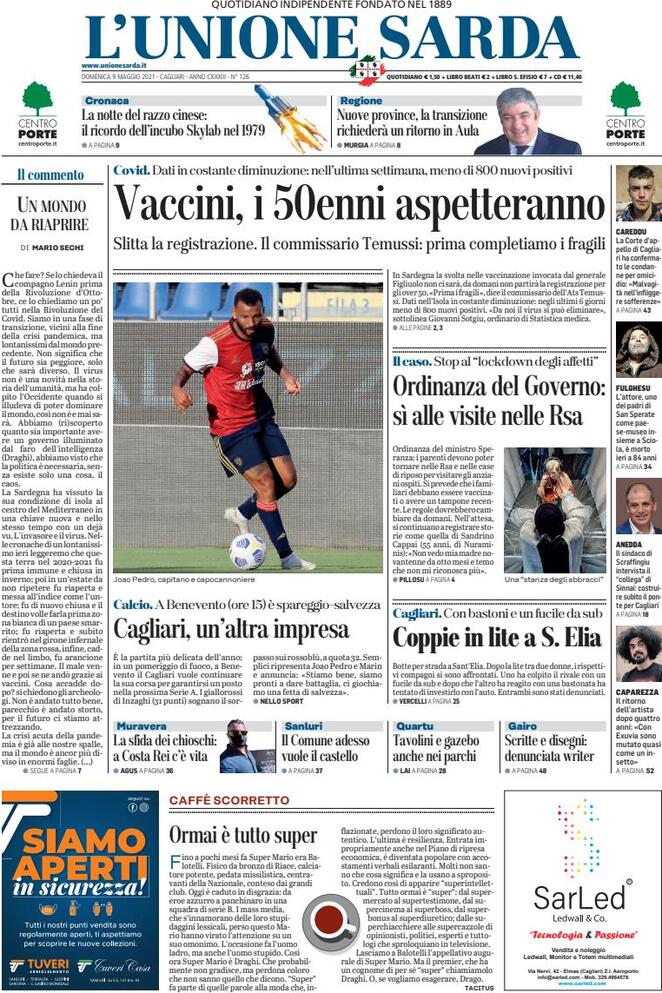L'unione Sarda, prima pagina